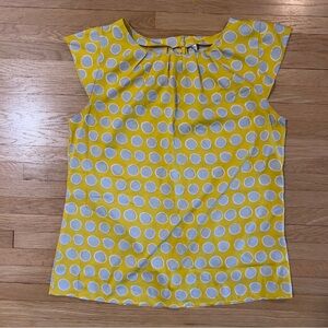 Women’s Yellow and Gray Polka Dot Shirt Blouse, Dress Business Chic, Flowy
